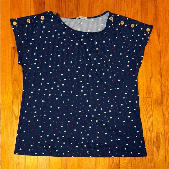 ANNELIESE 2X RED WHITE BLUE FOURTH Navy Blue Polka Dot Top Button  Stars… - Picture 1 of 8